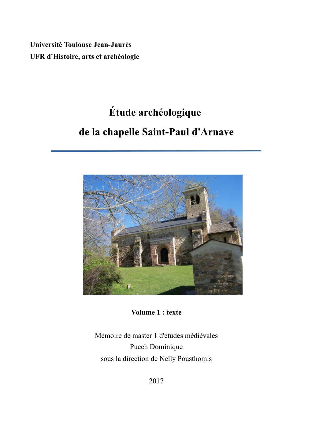 Étude Archéologique De La Chapelle Saint-Paul D'arnave