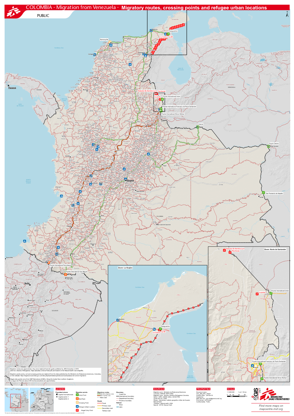 Migratory Routes, Crossing Points and Refugee Urban Locations PUBLIC ± LA GUAJIRA