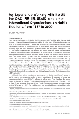 My Experience Working with the UN, the OAS, IFES, IRI, USAID, and Other International Organizations on Haiti’S Elections, from 1987 to 2000 by Jean Paul Poirier