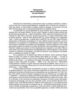 Bibliographie Des Correspondances De Jean Paulhan