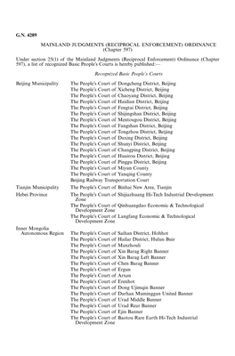 G.N. 4289 Mainland Judgments (Reciprocal Enforcement