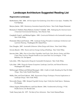 Landscape Architecture Suggested Reading List