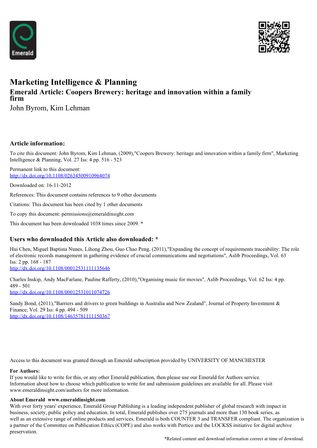 Marketing Intelligence & Planning