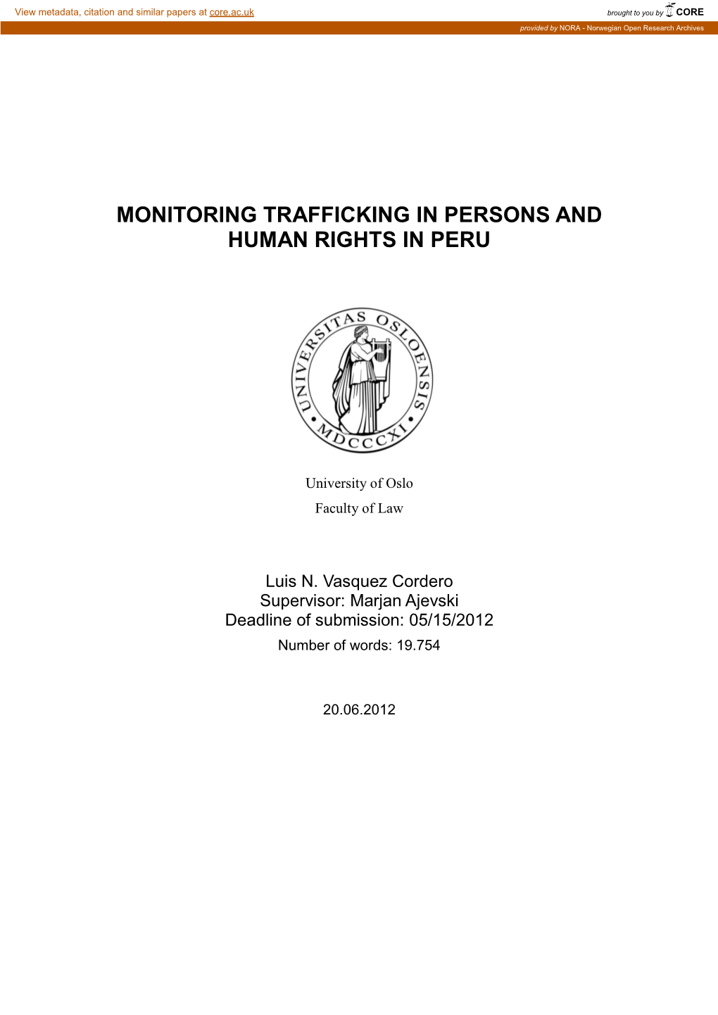 Monitoring Trafficking in Persons and Human Rights in Peru