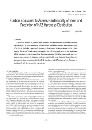 Carbon Equivalent to Assess Hardenability of Steel and Prediction of HAZ Hardness Distribution