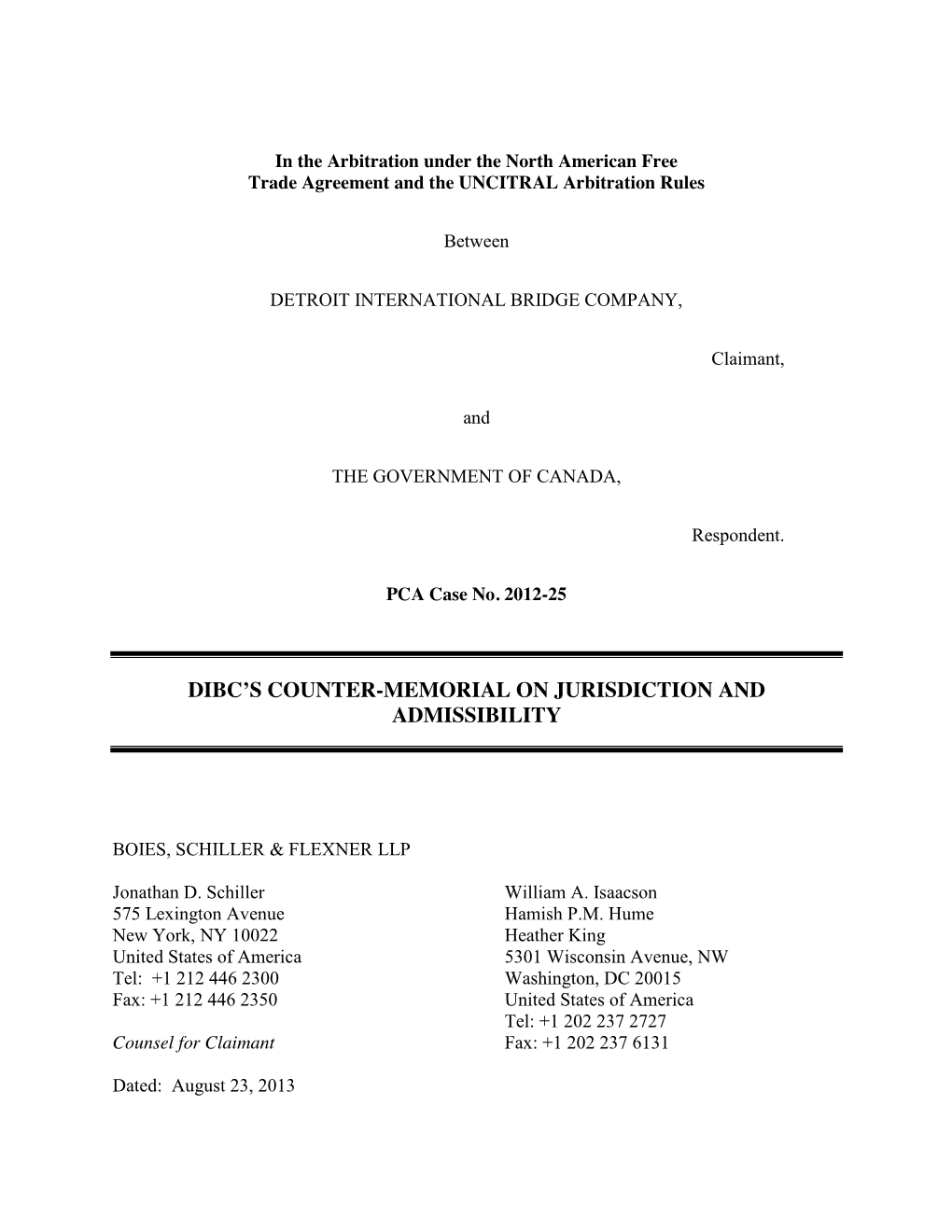 Dibc's Counter-Memorial on Jurisdiction and Admissibility