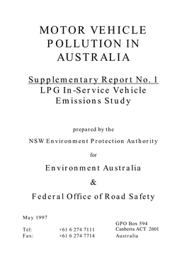 LPG In-Service Vehicle Emissions Study in Australia