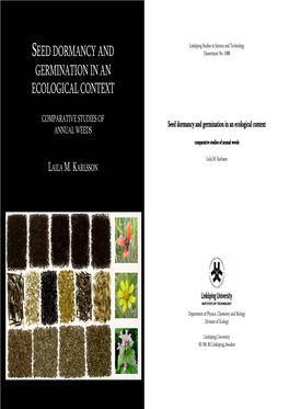 Seed Dormancy and Germination in an Ecological Context ANNUAL WEEDS Comparative Studies of Annual Weeds