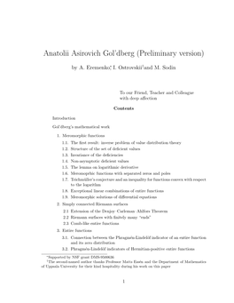 Anatolii Asirovich Gol'dberg (Preliminary Version)