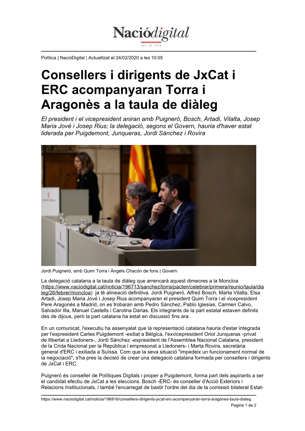 Consellers I Dirigents De Jxcat I ERC Acompanyaran