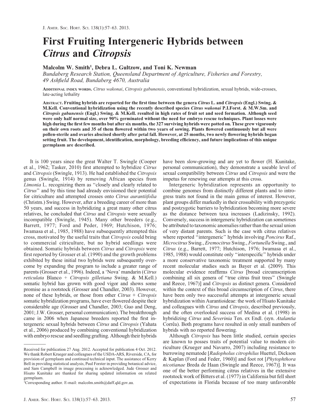 First Fruiting Intergeneric Hybrids Between Citrus and Citropsis