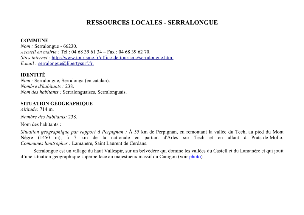 Ressources Locales - Serralongue