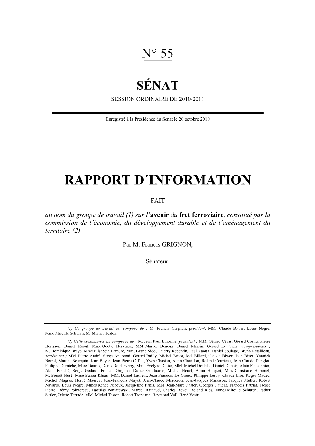 Fret Ferroviaire, Constitué Par La Commission De L’Économie, Du Développement Durable Et De L’Aménagement Du Territoire (2)