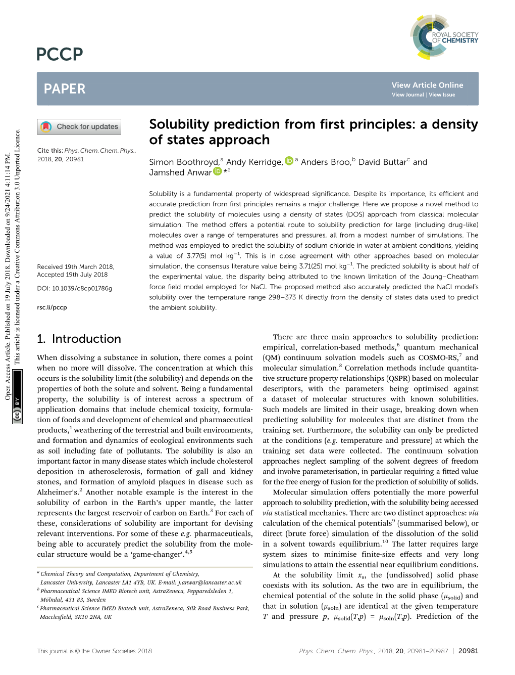 Solubility Prediction from First Principles: a Density of States Approach Cite This: Phys