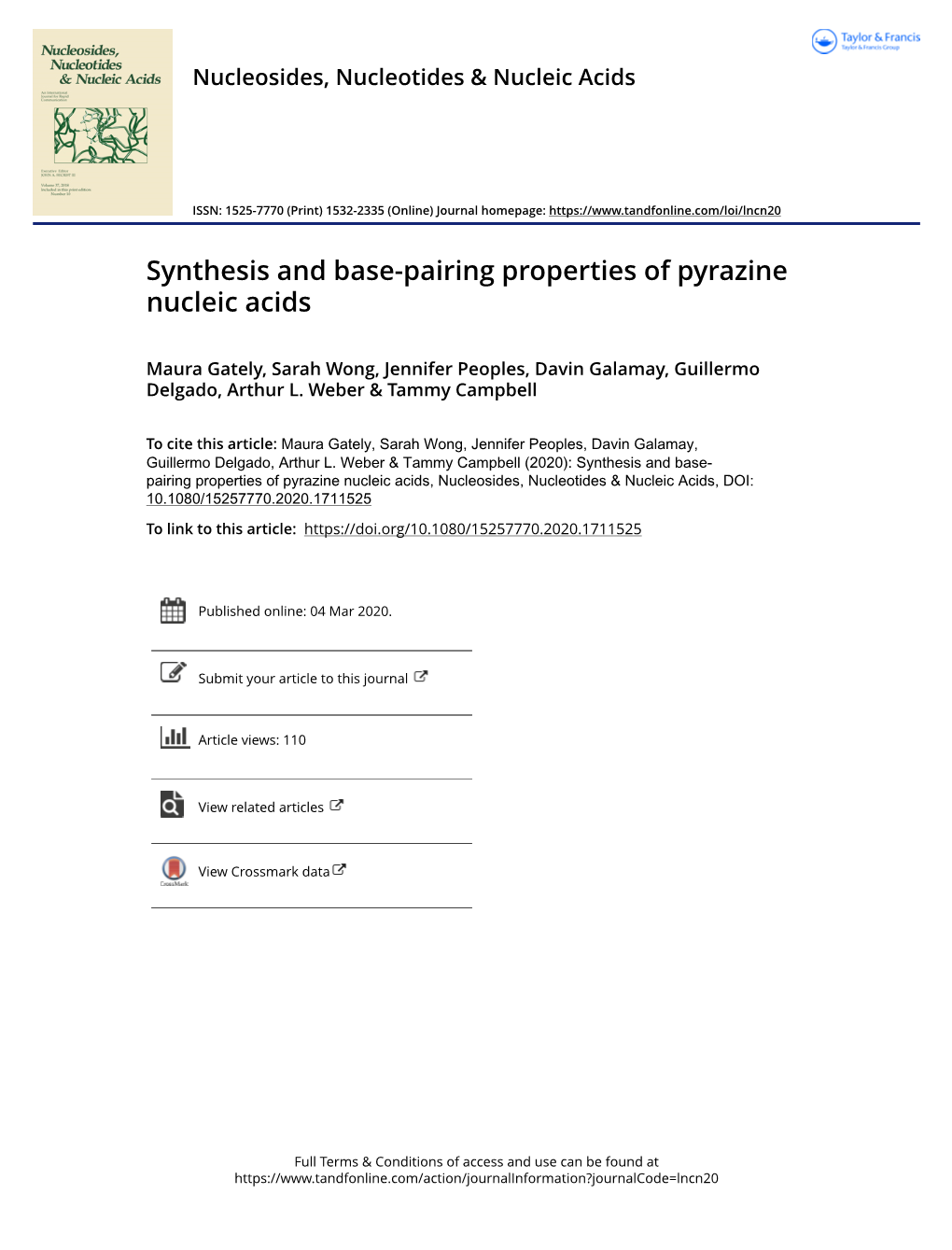 Synthesis and Base-Pairing Properties of Pyrazine Nucleic Acids