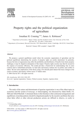 Property Rights and the Political Organization of Agriculture ⁎ Jonathan H