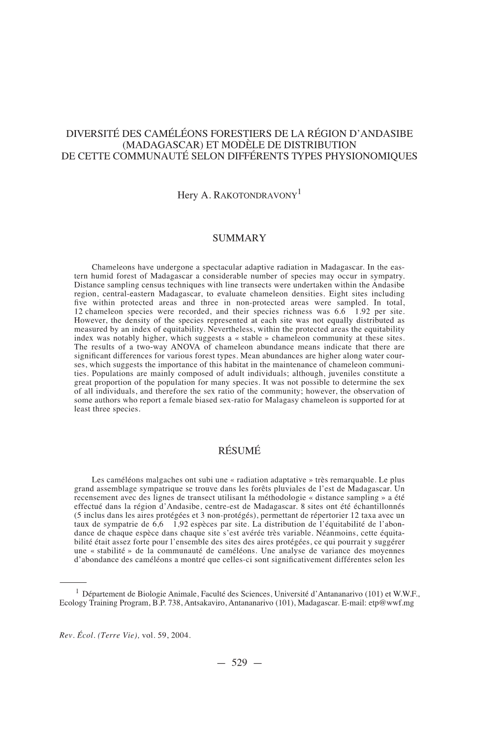 Madagascar) Et Modèle De Distribution De Cette Communauté Selon Différents Types Physionomiques