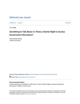 Is There a Charter Right to Access Government Information?