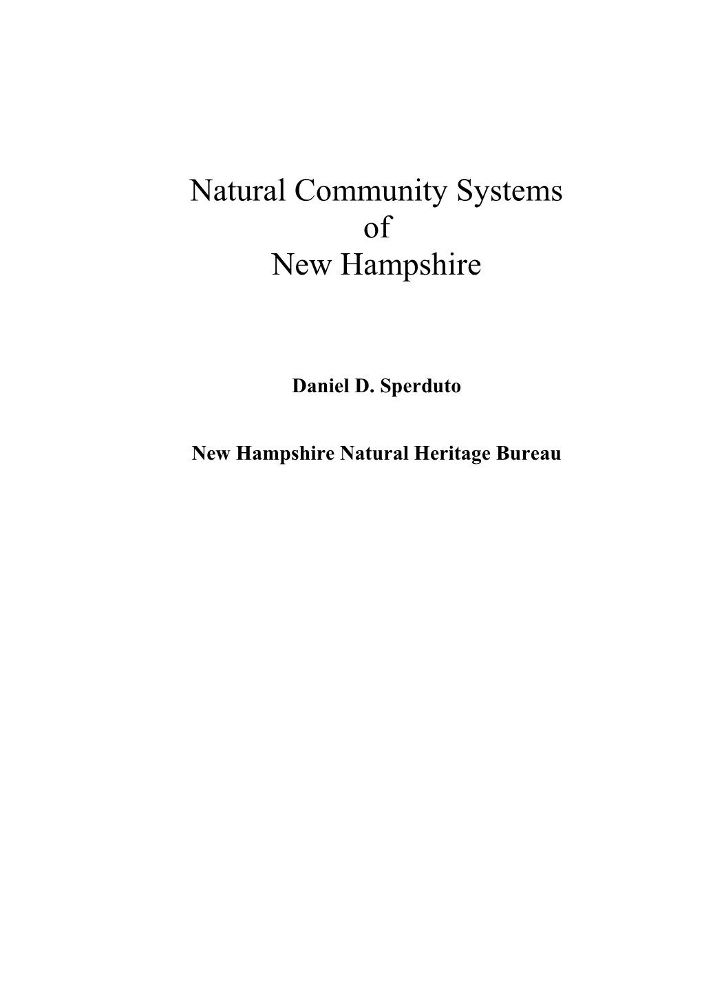 Natural Community Systems of New Hampshire: Terrestrial