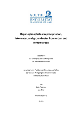 Organophosphates in Precipitation, Lake Water, and Groundwater from Urban and Remote Areas