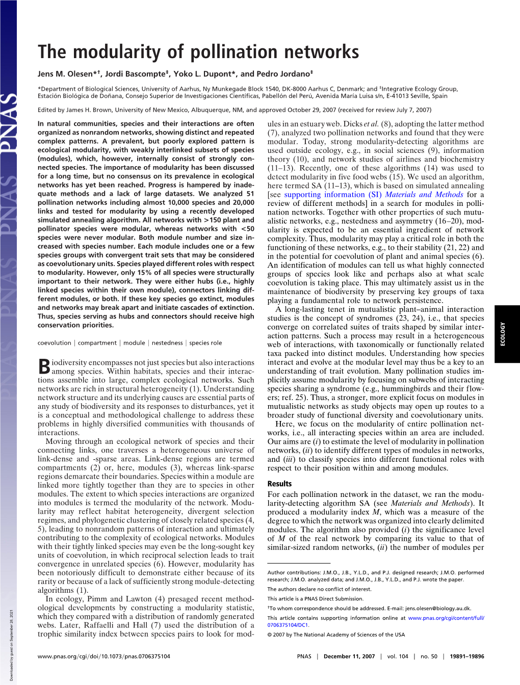 The Modularity of Pollination Networks