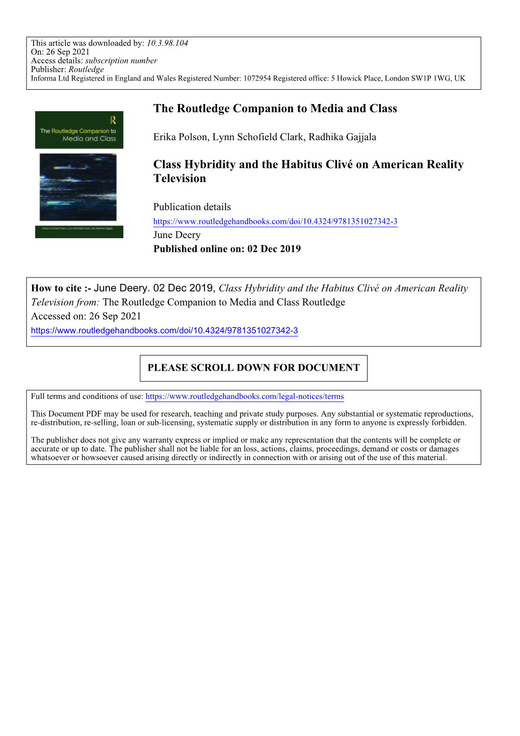 The Routledge Companion to Media and Class Class Hybridity and The