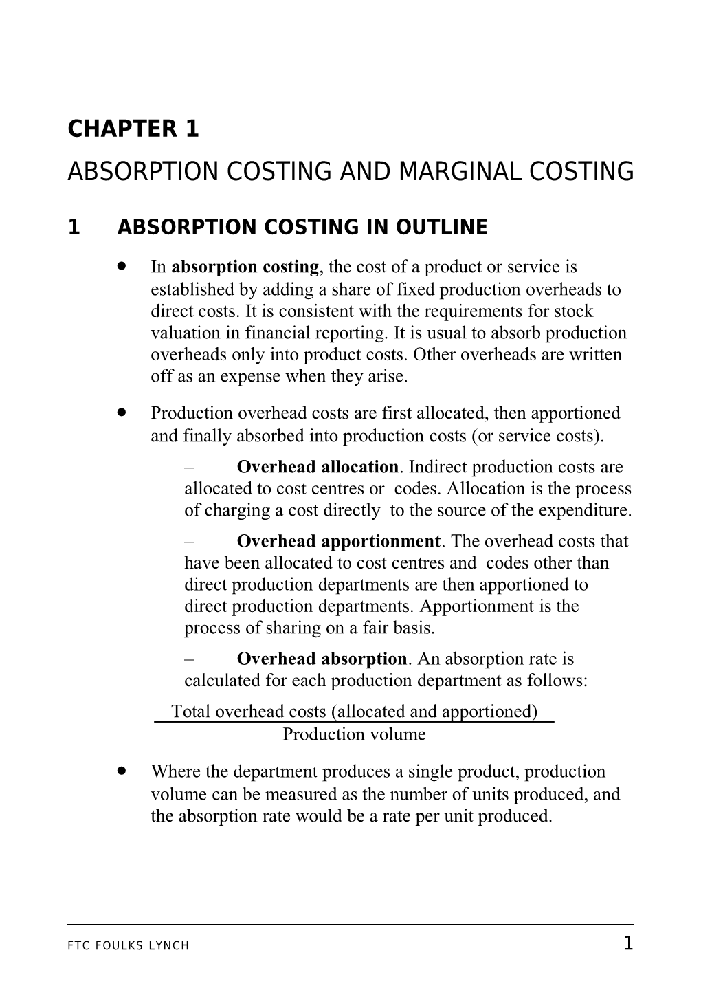 Absorption Costing and Marginal Costing Chapter 1