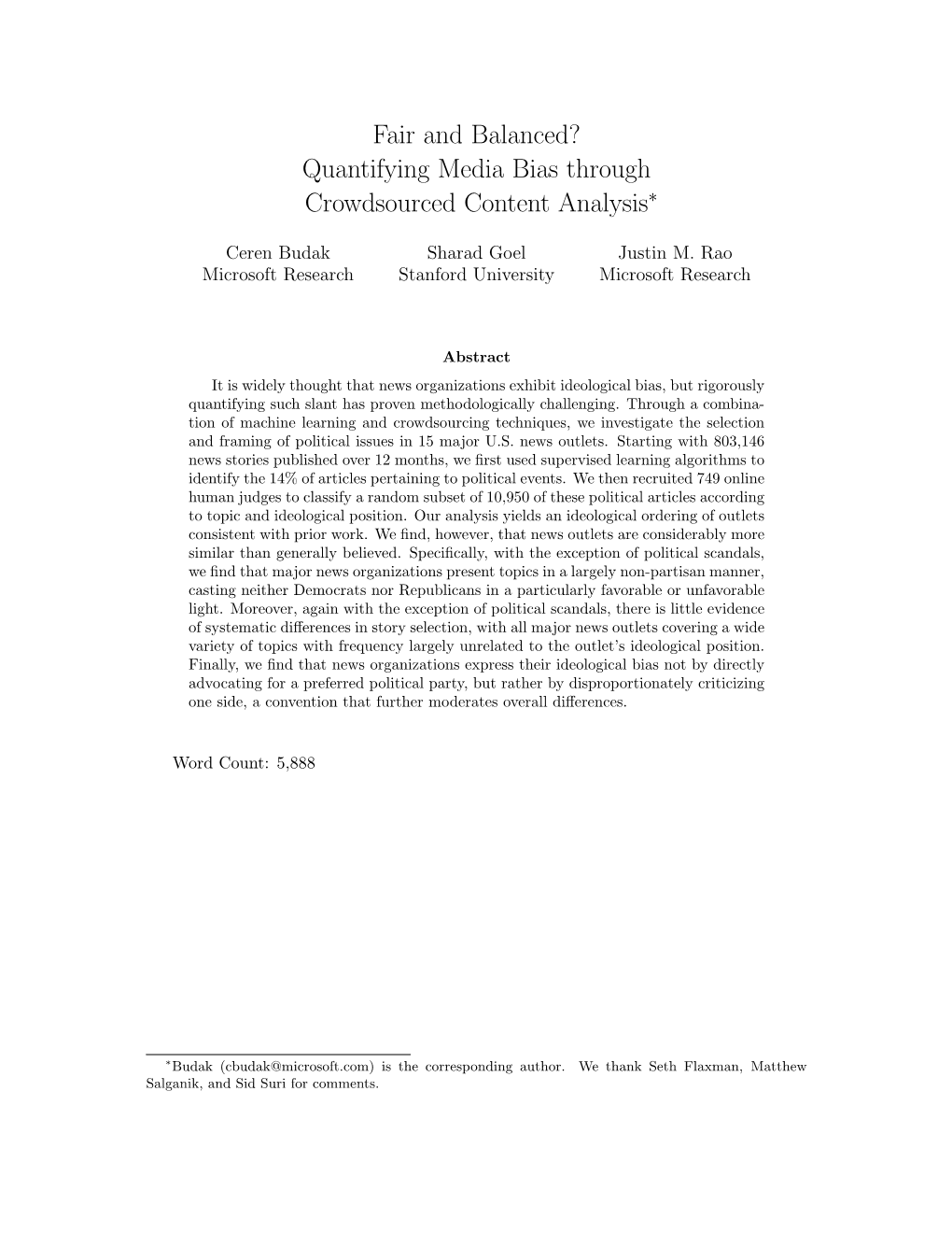 Fair and Balanced? Quantifying Media Bias Through Crowdsourced Content Analysis∗