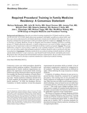 Required Procedural Training in Family Medicine Residency: a Consensus Statement