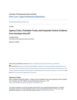 Agency Costs, Charitable Trusts, and Corporate Control: Evidence from Hershey's Kiss-Off