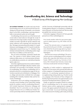 Crowdfunding Art, Science and Technology a Quick Survey of the Burgeoning New Landscape