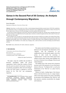 Genoa in the Second Part of XX Century: an Analysis Through Contemporary Migrations