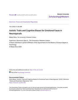 Autistic Traits and Cognitive Biases for Emotional Faces in Neurotypicals