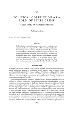 30 POLITICAL CORRUPTION AS a FORM of STATE CRIME a Case Study on Electoral Donations
