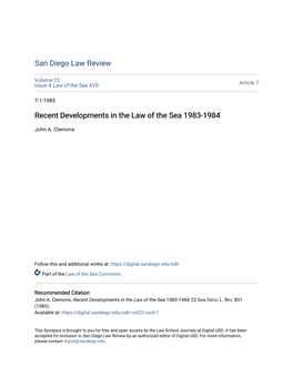 Recent Developments in the Law of the Sea 1983-1984