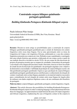 Construindo Corpora Bilíngues Quimbundo- Português-Quimbundo Building Kimbundu-Portuguese-Kimbundu Bilingual Corpora