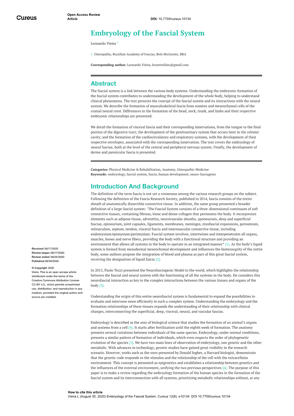 Embryology of the Fascial System