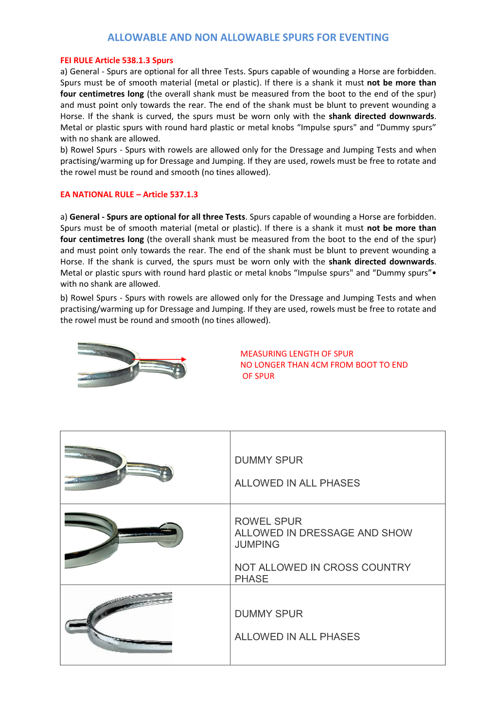 Allowable and Non Allowable Spurs for Eventing