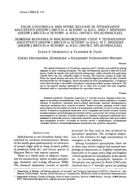 FALSE COLUMELLA and SPORE RELEASE in TETRAPLODON ANGUSTATUS (HEDW.) BRUCH Et SCHIMP