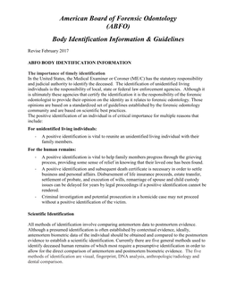 Body Identification Information & Guidelines