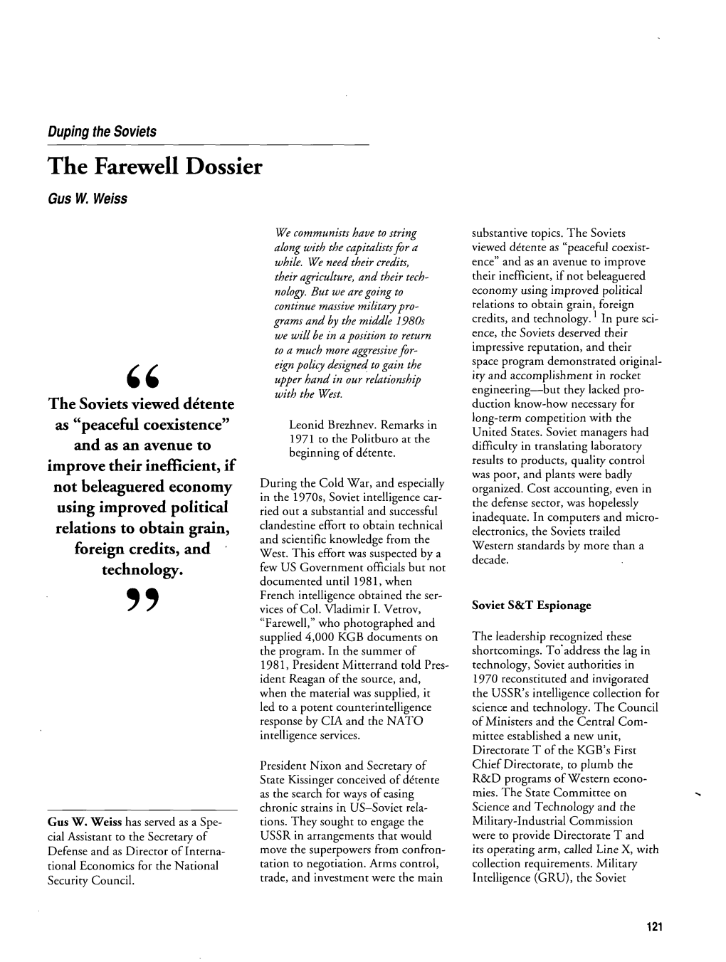 The Farewell Dossier (Gus W. Weiss)