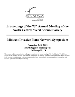 Proceedings of the 70 Annual Meeting of the North Central Weed Science
