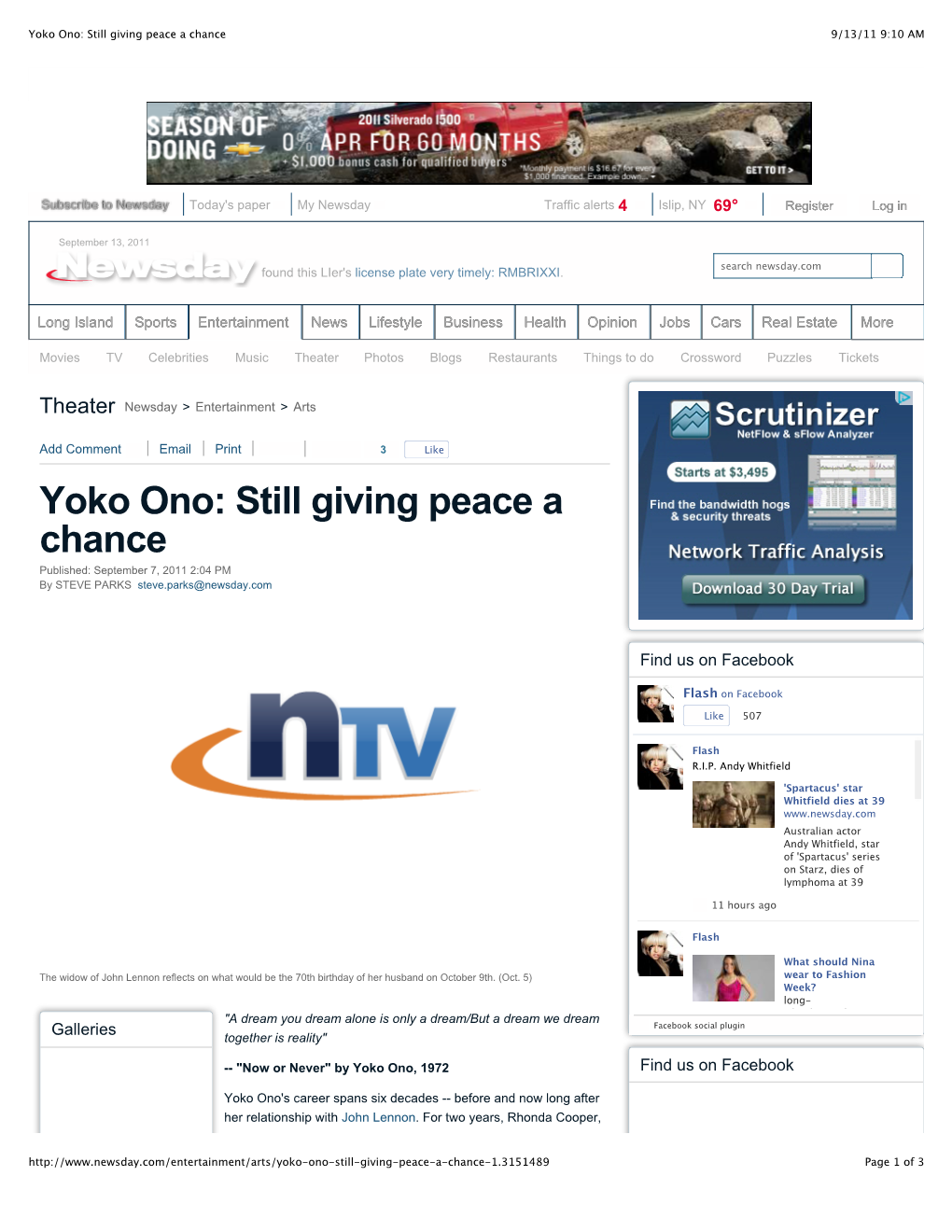 Yoko Ono: Still Giving Peace a Chance 9/13/11 9:10 AM