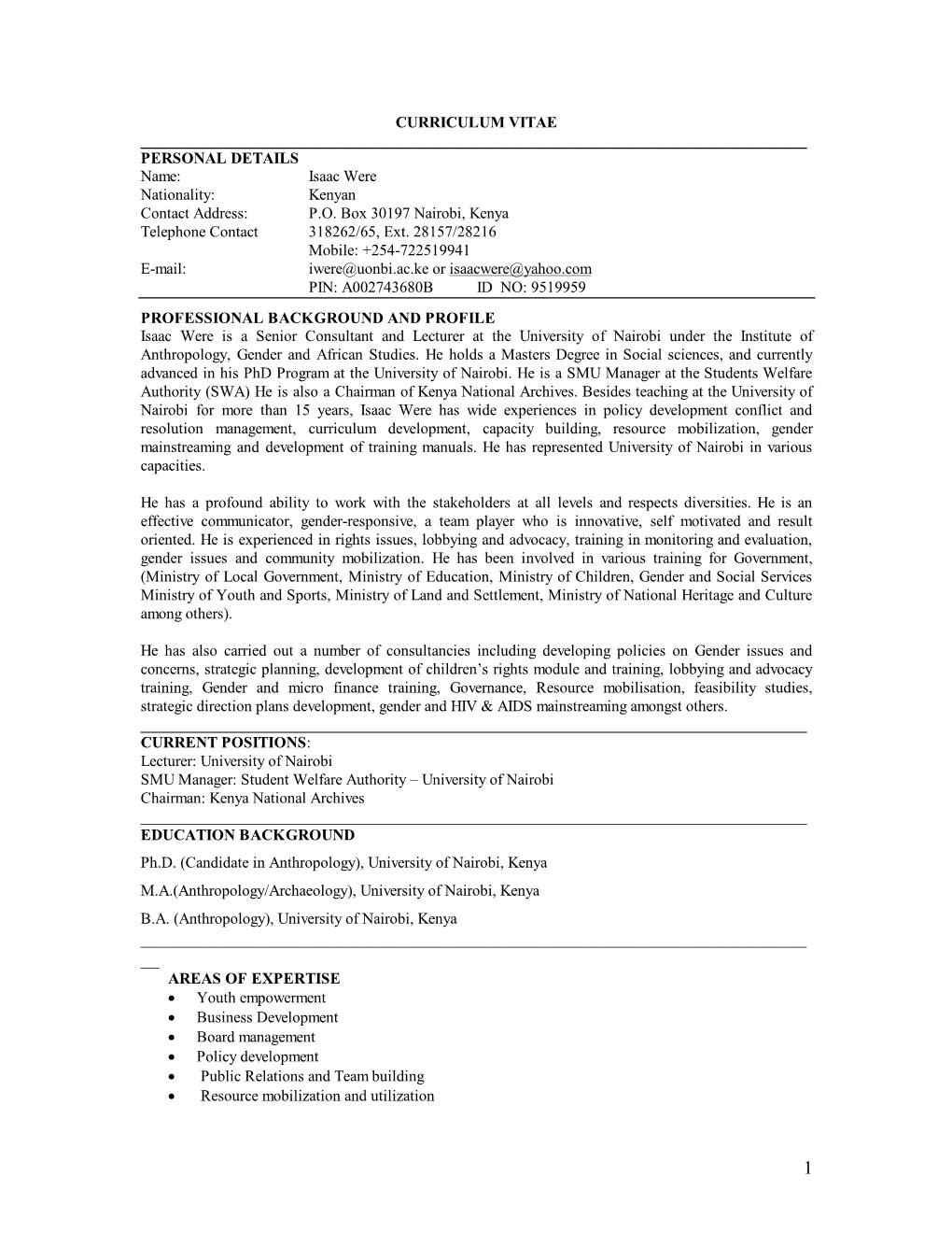 Cv Were. 20Th June 2011 A.Pdf