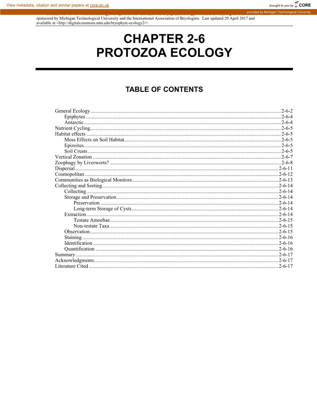 Volume 2, Chapter 2-6 Protozoa Ecology