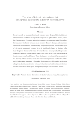 The Price of Interest Rate Variance Risk and Optimal Investments in Interest Rate Derivatives