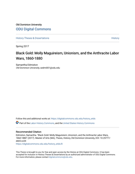 Molly Maguireism, Unionism, and the Anthracite Labor Wars, 1860-1880