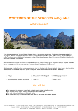 MYSTERIES of the VERCORS Self-Guided