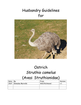 Husbandry Guidelines for Ostrich Struthio Camelus (Aves: Struthionidae)