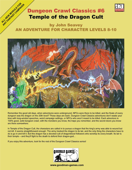 Dungeon Crawl Classics #6 Temple of the Dragon Cult by John Seavey an ADVENTURE for CHARACTER LEVELS 8-10